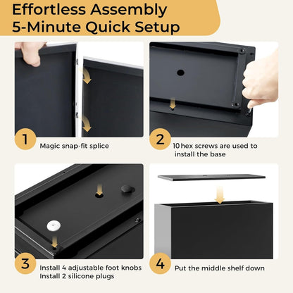 Tall & Long Metal Divider Planter 30W x 11D x 24H, Easy 5-Min Assembly, Outdoor Span Rectangular Planter Box with with Middle Shelf & Adjustable Feet, Versatile for Garden, Yard and Patio, Black