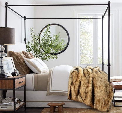 Luxury Plush Faux Fur Blanket Queen Size, Long Pile Golden Yellow with Black Tips Throw, Oversized Super Warm, Fuzzy, Elegant, Fluffy Decorative Blanket for Sofa, Armchair, Couch and Bed, 90"x90"