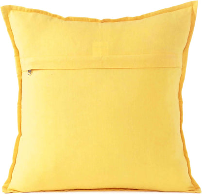Eyes of India Embroidered Decorative Boho Throw Pillow Cover with Mirrors, Handmade Bohemian Accent Cushion Case for Sofa Couch Bedroom Living Room (Yellow, 24" x 24")