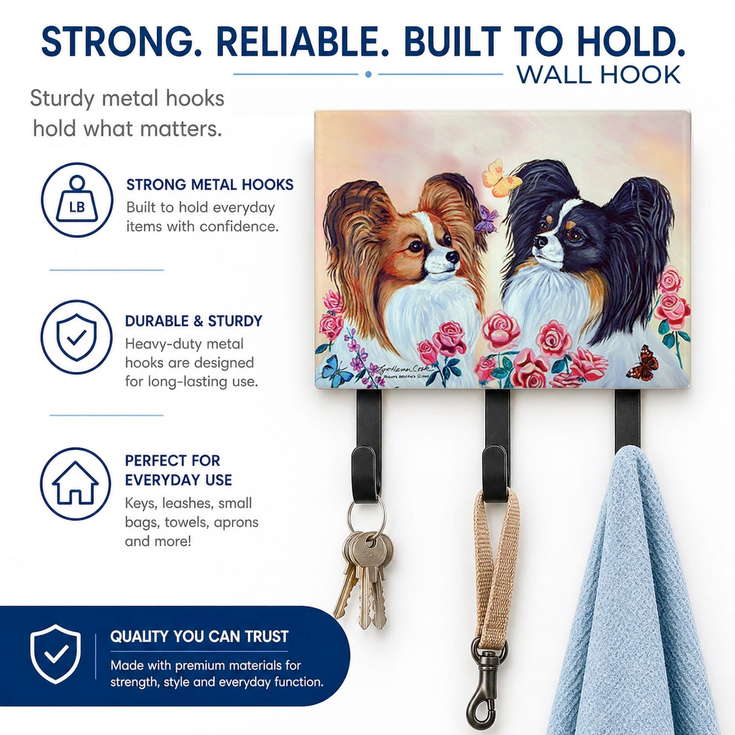 Caroline's Treasures 7272TH68 Papillon Leash or Key Holder, Wall Hooks, Key Hooks Holder, Coat Rack
