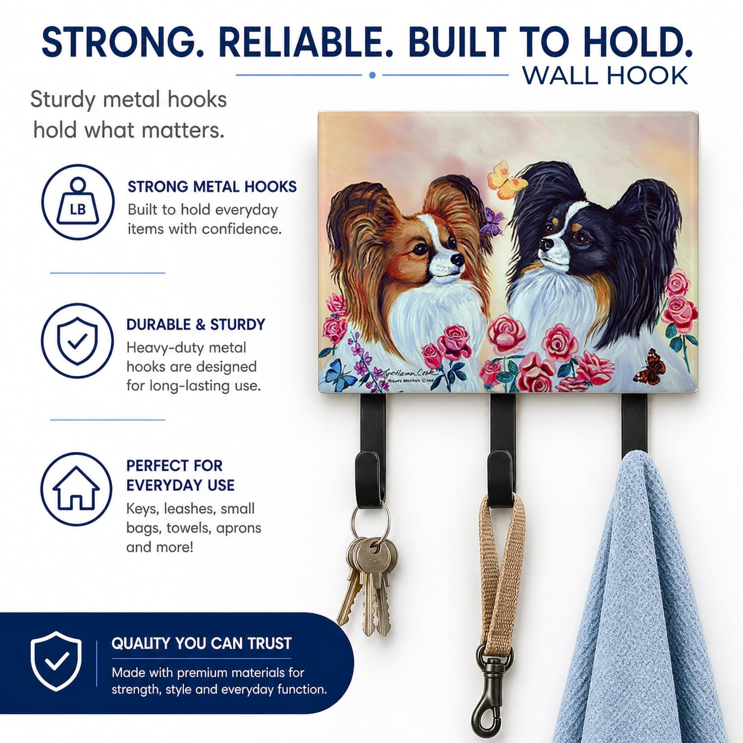 Caroline's Treasures 7272TH68 Papillon Leash or Key Holder, Wall Hooks, Key Hooks Holder, Coat Rack