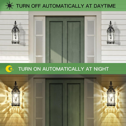 Large Dusk to Dawn Sensor Outdoor Wall Sconce,19.68" H Vintage Exterior Light Fixture with IP65 Waterproof,Classical European Style Porch Light with Water Glass for Front Door Balcony Porch