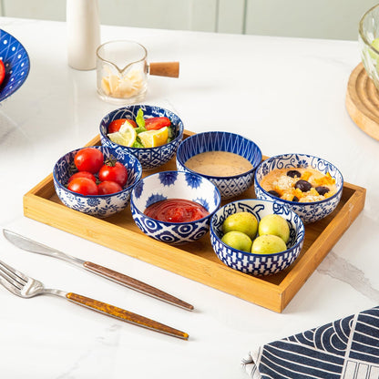 Ceramic Dipping Bowls Set - 4 Oz Small Dessert Bowl 3.5 Inch Porcelain Small Bowls for Side Dishes, Snack, Yogurt, Appetizer - Microwave Dishwasher Safe - Set of 6 - Vintage Blue