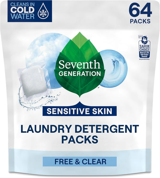 Seventh Generation Laundry Detergent Packs, Free & Clear, Made for Sensitive Skin, EPA Safer Choice