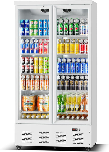 30.5 Cu.ft. Commercial Refrigerators 2 Glass Door Commercial Beverage Refrigerators Upright Display Cooler with Soft LED Light and 10 Adjustable Shelves for Restaurant Grocery Stores Home