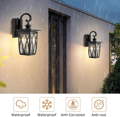 JYZ Dusk to Dawn Outdoor Wall Lantern, Craftsman Style Large Exterior Sconce Light with Water Ripple Glass, Traditional Porch Light Fixture Wall Mount Lamp for Front Porch Doorway Garage Patio Garden