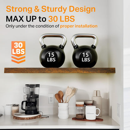 BAYKA Floating Shelves for Wall, 36 inches Wall Mounted Rustic Wood Shelves for Bathroom, Bedroom, Living Room, for Storage/Decor with 30lbs Capacity（Rustic Brown,Set of 3