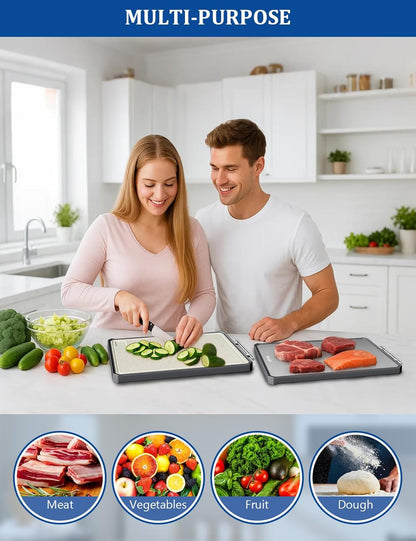 Titanium Cutting Boards for Kitchen, 2 in 1 Titanium Cutting Boards with JUICE GROOVE, Metal Chopping Board for Meat/Vegetables, Pure Titanium&Wheat Straw PP, Food-Grade, Dishwasher Safe16.3”×11”-1 PC