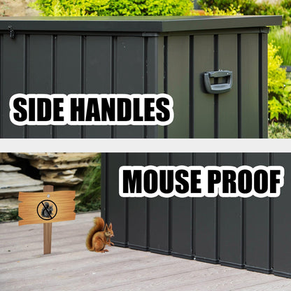 Domi 120 Gallon Deck Box, Patio Storage Box with Resin Lid, Steel Tool Waterproof Outdoor Storage Container for Outside Cushions, Lockable Outdoor Storage Bin for Garden and Pools Tools (Gray)