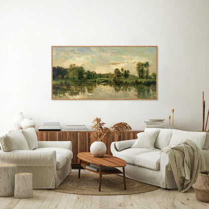 Tinonedraw Vintage Nature Framed Canvas Wall Art Set of 3, French Country Wall Decor, Rustic Landscape Farmhouse Art Paintings, Olive Green Trees Art Prints for Living Room Bedroom Office 20"x40"