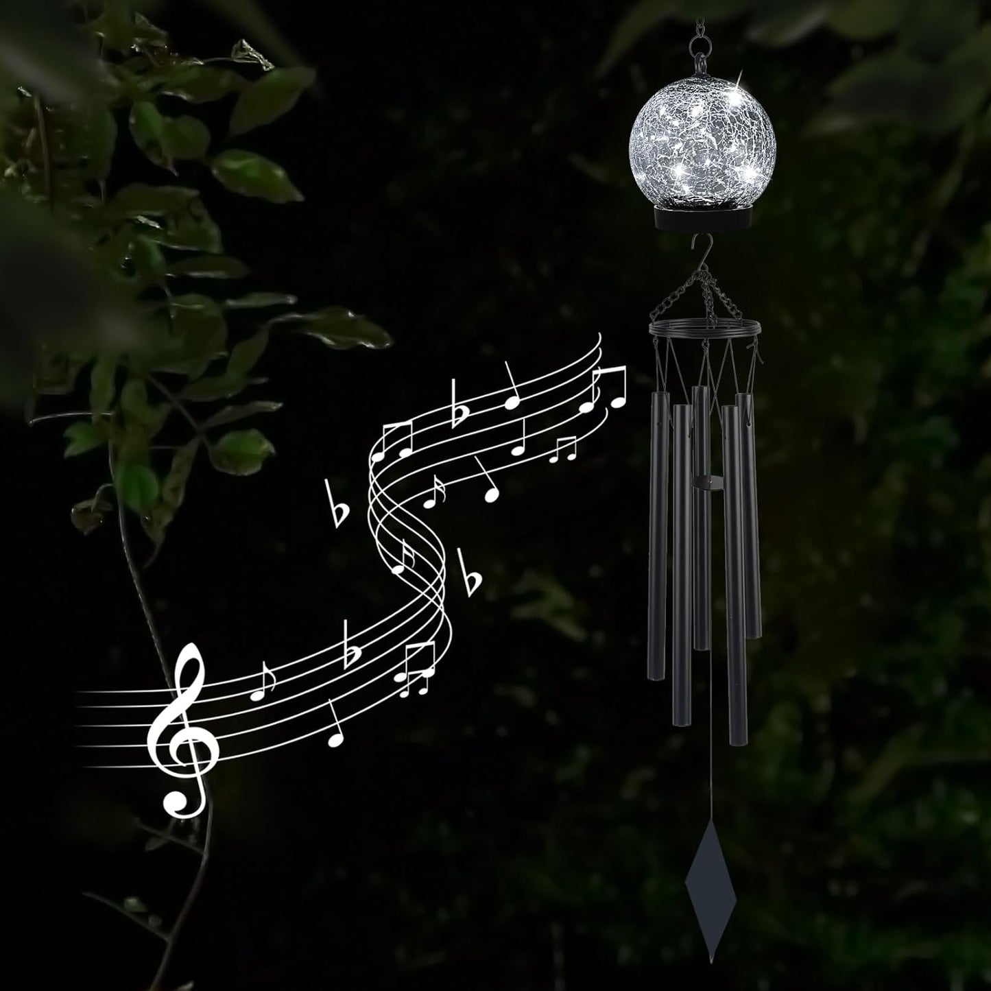 Wind Chimes Outdoor Solar Lights, 42 Inch Large Sympathy Chime 15 Cool White LEDs Crackled Glass Ball Birthday Gifts for Women Decorative Hanging in Garden, Yard, Patio, Landscape