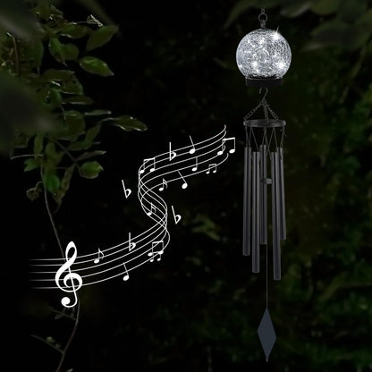 Wind Chimes Outdoor Solar Lights, 42 Inch Large Sympathy Chime 15 Cool White LEDs Crackled Glass Ball Birthday Gifts for Women Decorative Hanging in Garden, Yard, Patio, Landscape