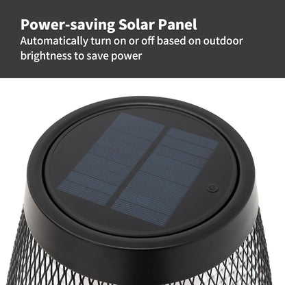 Patio Solar Light Flickering Flame Solar Lamps Hollow Out Waterproof Outdoor Lantern Metal Decorative Lights for Deck Porch Yard