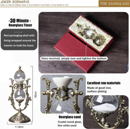 Sand Timer 30 Minutes,Sanduhr Deko,Hour Glass,Metal Vintage Hourglass,for Home Decoration Office Desk Wedding Party Decor Kitchen Timer (White Sand)