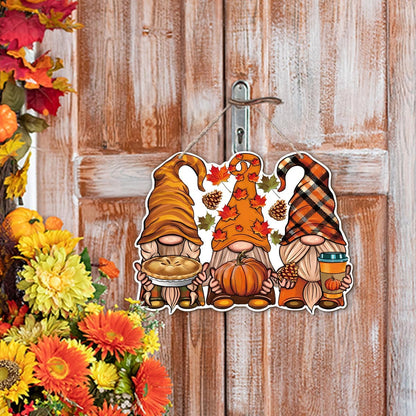 Autumn Dwarfs Decoration, Hello Fall Wood Hanging Decors, Rustic Thanksgiving Decors for Porch, Indoor Outdoor Autumn Door Decor, Housewarming Gift, Home Indoor Outdoor Decor