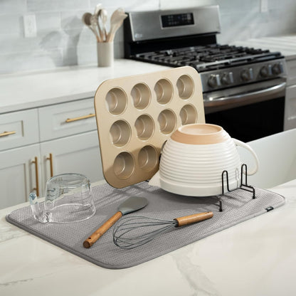 S&T INC. Dish Drying Mat XL, 18” x 24”, Absorbent Microfiber Kitchen Counter Mat, Dish Drying Pad for Dishes, Utensils, Pots and Pans, Extra Large, Grey