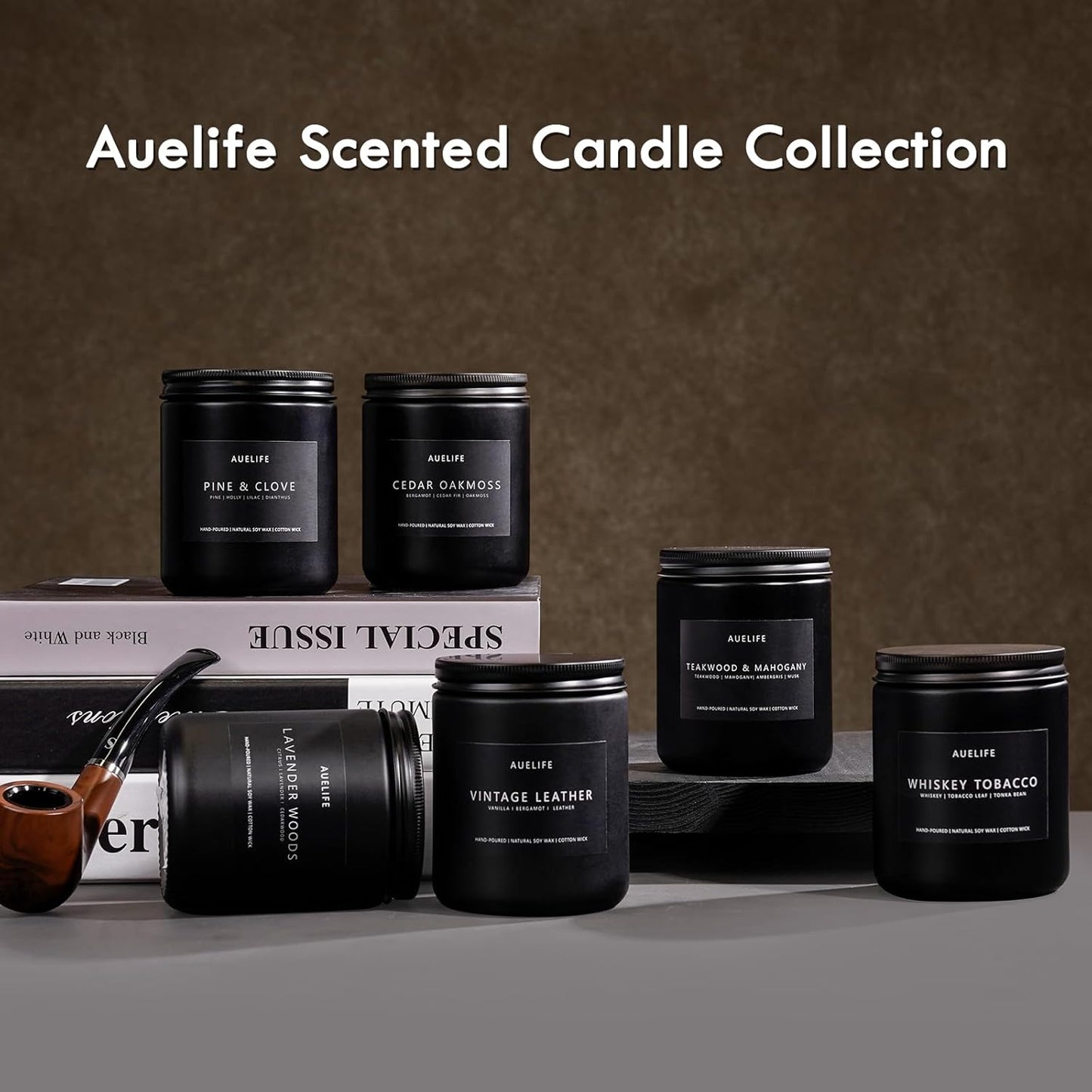 Magnolia & Sandalwood Candle | Masculine Candle - Candles for Men, Soy Candles for Home Scented, Manly Scented Decor for Home - Gifts for Men, 7oz Black Jar, Long Lasting