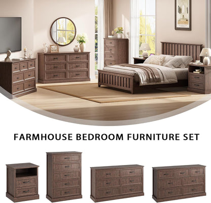 Farmhouse 7 Drawer Dresser for Bedroom, 55 Inch Wide Modern Brown Dresser TV Stand with Large Drawers & Bar Handles, Rustic Wood Chest of Drawers for Bedroom, Living Room, Hallway, Entryway.