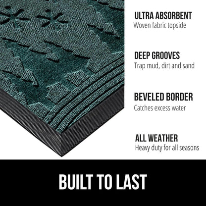 GORILLA GRIP 100% Waterproof All-Season WeatherMax Doormat, US Designed Natural Rubber, Stain and Fade Resistant, Low Profile Indoor Outdoor Door Mats, Easy Clean Patio Mat, 17x29, Green Snowscape