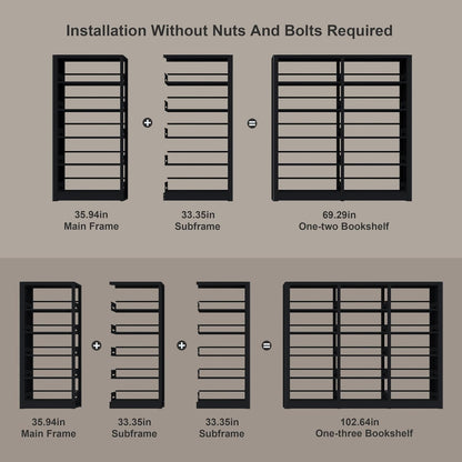 5-Tier Industrial Bookshelf, White Bookcases and Bookshelves,Tall Metal Book Shelf Storage Organizer,Freestanding Bookshelf for Living Room,Home Office (Black, Shelf-4)