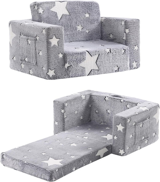 Toddler Chair Plush Kids Couch, 2-in-1 Comfy Armchair Removable and Washable Cover Carrying Handle