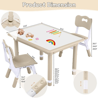 Toddler Table and Chair Set, Height Adjustable-Upgrade Kids Table and 2 Chairs for Ages 3-8, Multi-Activity Toddler Play Table with Graffiti Desktop for Home/Daycare/Classroom