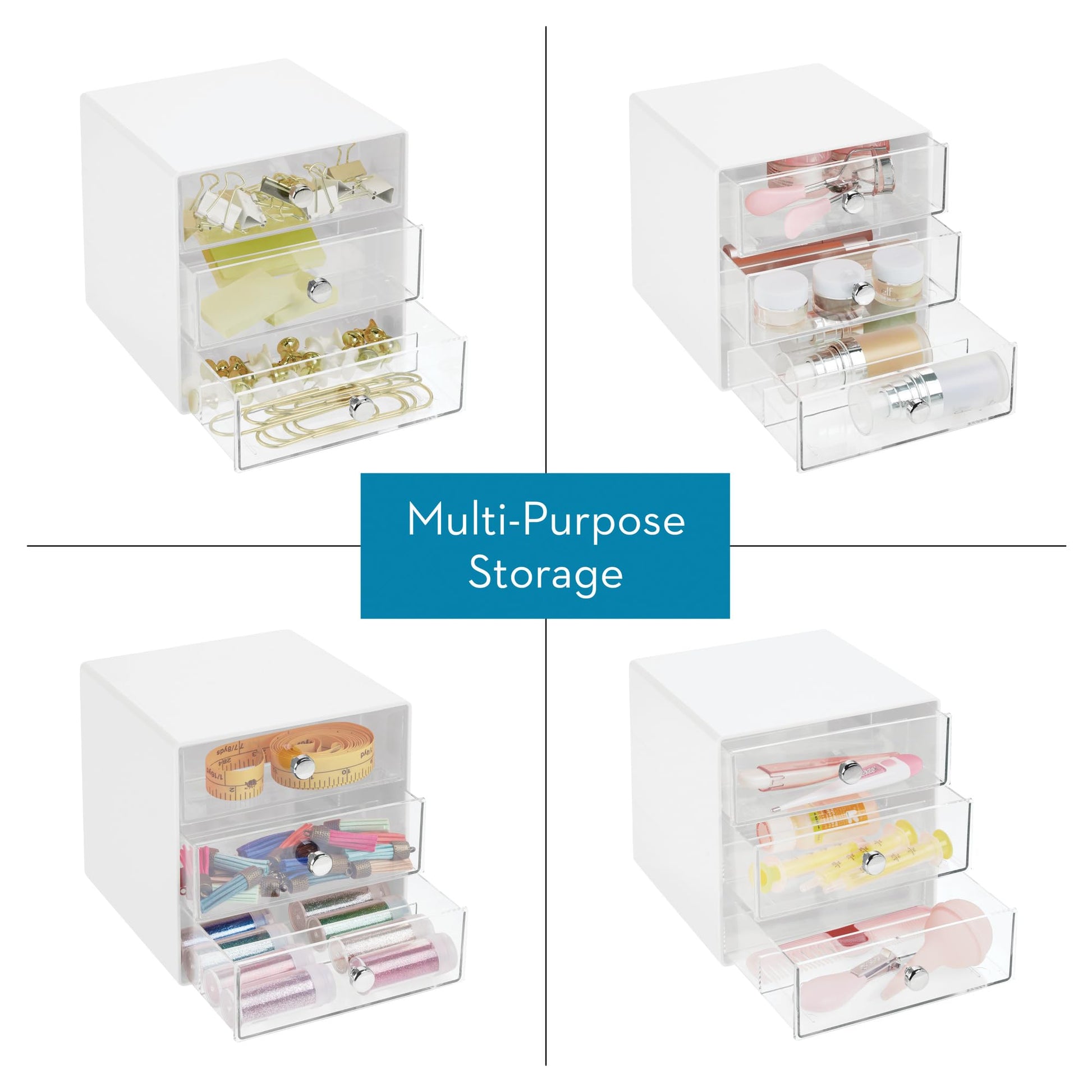 iDesign Divided 3-Drawer Stackable Organizer for Glasses, Sunglasses, and Readers - White/Clear