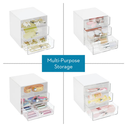 iDesign Divided 3-Drawer Stackable Organizer for Glasses, Sunglasses, and Readers - White/Clear
