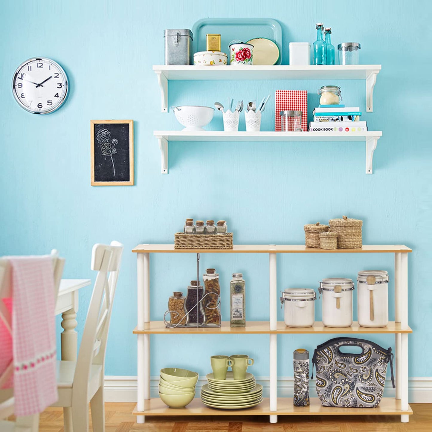 Furinno TURN-N-TUBE Storage Shelves, 3-Tier 47.4 Wide Book Shelf, Corner Shelf, Toolless Open