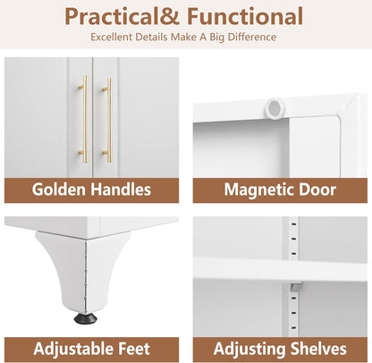 Kitchen Pantry Cabinet, 75" Tall Metal Pantry Cabinet with Two Drawers, Food Cupboards with Doors and Shelves, Freestanding Storage Cabinets for Dining, Living Room, White, Assemble Required