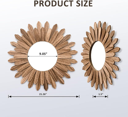 Honiway Mirror Wall Decor 21 inch Rustic Wood Boho Aesthetic Mirror for Room & Home Decor Farmhouse Wall Decor at Living Room Bedroom Carbonized Black