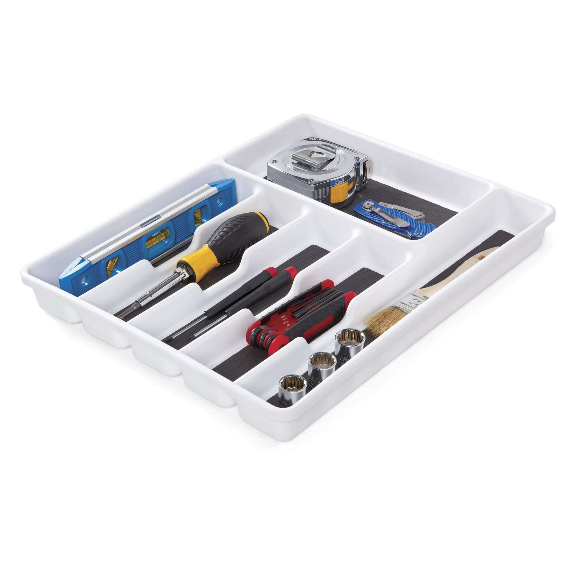 Copco Basics 6 Compartment Drawer Organizer, 15.7-Inch, White and Charcoal Gray