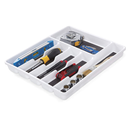 Copco Basics 6 Compartment Drawer Organizer, 15.7-Inch, White and Charcoal Gray