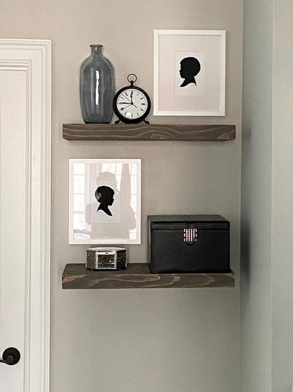 Joel's Antiques - 18 Inch Wooden Floating Shelves for Wall - 18x8x2 in - Made of Natural Wood - Short Heavy Duty Rustic Wall Shelves for Bedroom - Perfect for Living Room, Kitchen - Grey