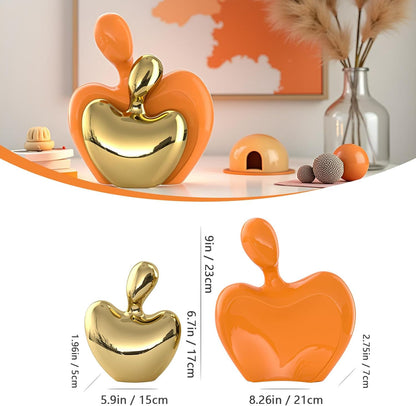 XMGZQ Orange and Gold Ceramic Couple Figurines Home Decor,Wedding Engagement Romantic Gift for Husband Wife,Large Male and Female Love Statue Valentine's Day Birthday,Abstract Hugging Couple