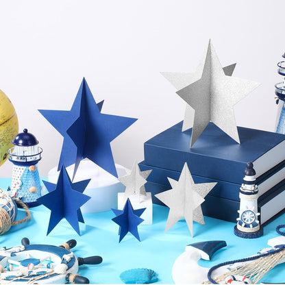 45 Pcs 3D Star Centerpieces Movie Night Decorations for Table in 3 Sizes Hanging Supplies for Red Carpet Film Show Theme Birthday New Year Party First Day of School Table Decor(Navy Blue)