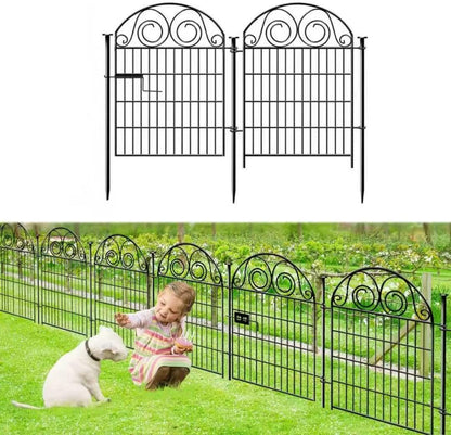 Tall Garden Fence with Gate, 40 Inch(H) 2 Panels Total Length 4.4 Ft Dog Fences Outdoor for Yard, Black Metal No Dig Fencing for Dogs│Patented