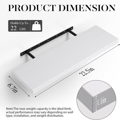 BAYKA Floating Shelves Set of 2, 22.5" Rustic Wood Wall Mounted Shelves for Bathroom, Bedroom, Living Room, Kitchen & Office, Hanging Display Shelf with 22 lbs Capacity (White)