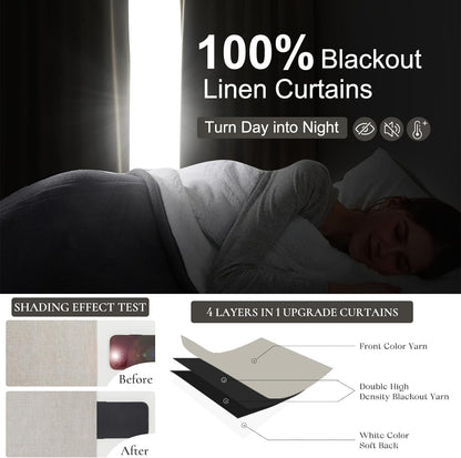 95 Inch Curtains 2 Panel Set,Boho Linen Thick Textured Window Treatments Curtains for Track System Pinch Pleated Draft Blocking Weather Drapes Patio Door/ Nursery Blackout 95 Inches Long Drapes