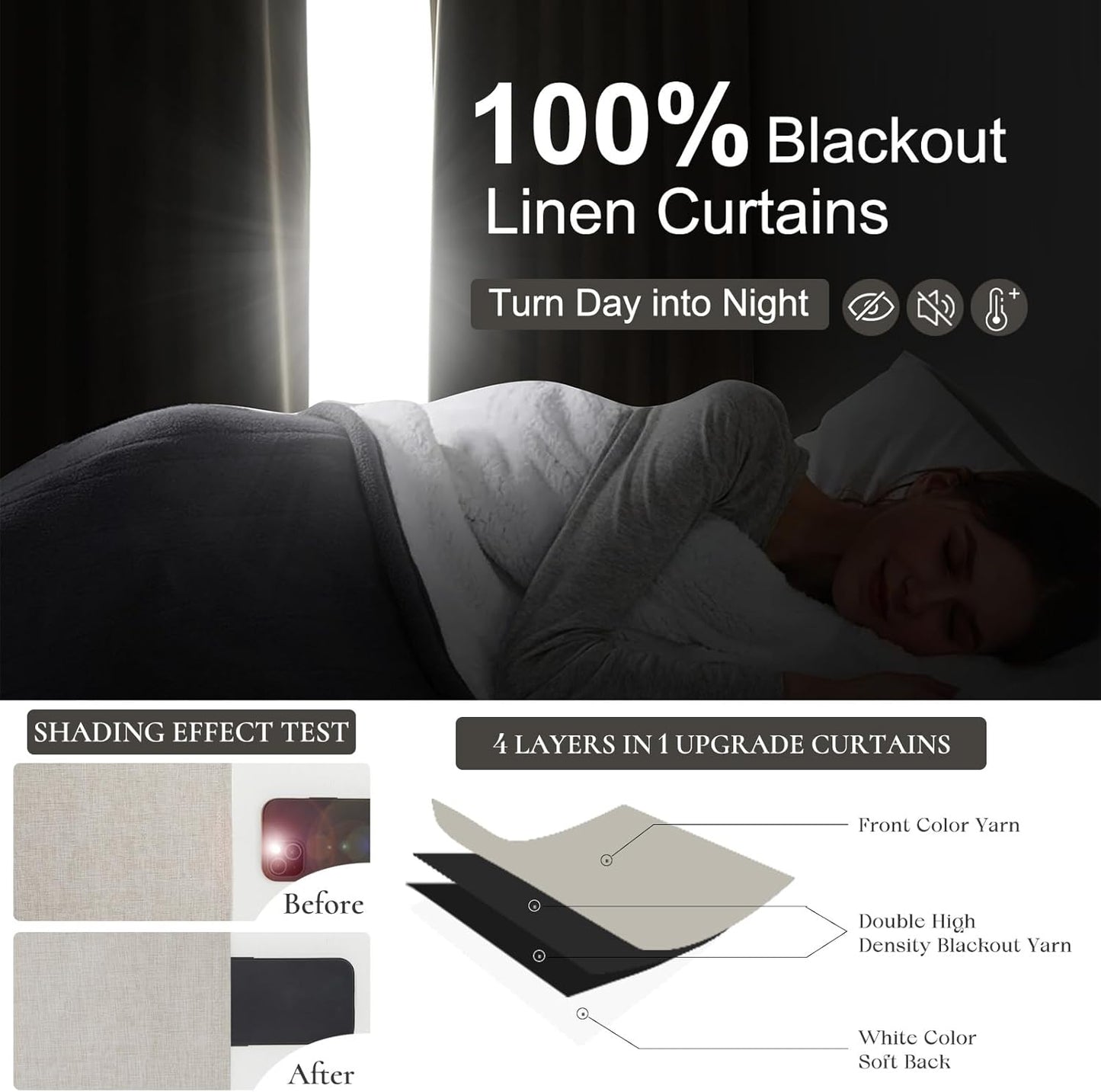 Custom Curtains 78 Inches Long for Bedroom Windows,Pinch Pleated Blackout Natural Linen Farmhouse Thermal Insulated Room Darkening Sliding Door Drapes with Hooks Thick Burlap W40"xL78"x2 Panels