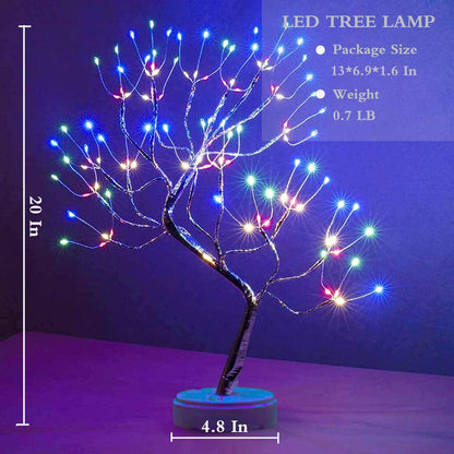 20" 108 LED Tabletop Bonsai Tree Light, Sparkly Fairy Spirit Tree Lights, Battery/USB Operated, DIY Artificial Tree Lamp for Bedroom Desktop Christmas Indoor Decoration Lights (Colorful)