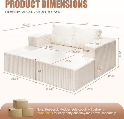 Hobestluk Modular Sectional Sofa Memory Foam Couch Sofa Bed Loveseat with Chaises Cloud Couch with Removable Cover Large Sectional Couches for Living Room (Strip White, Sofa Bed)