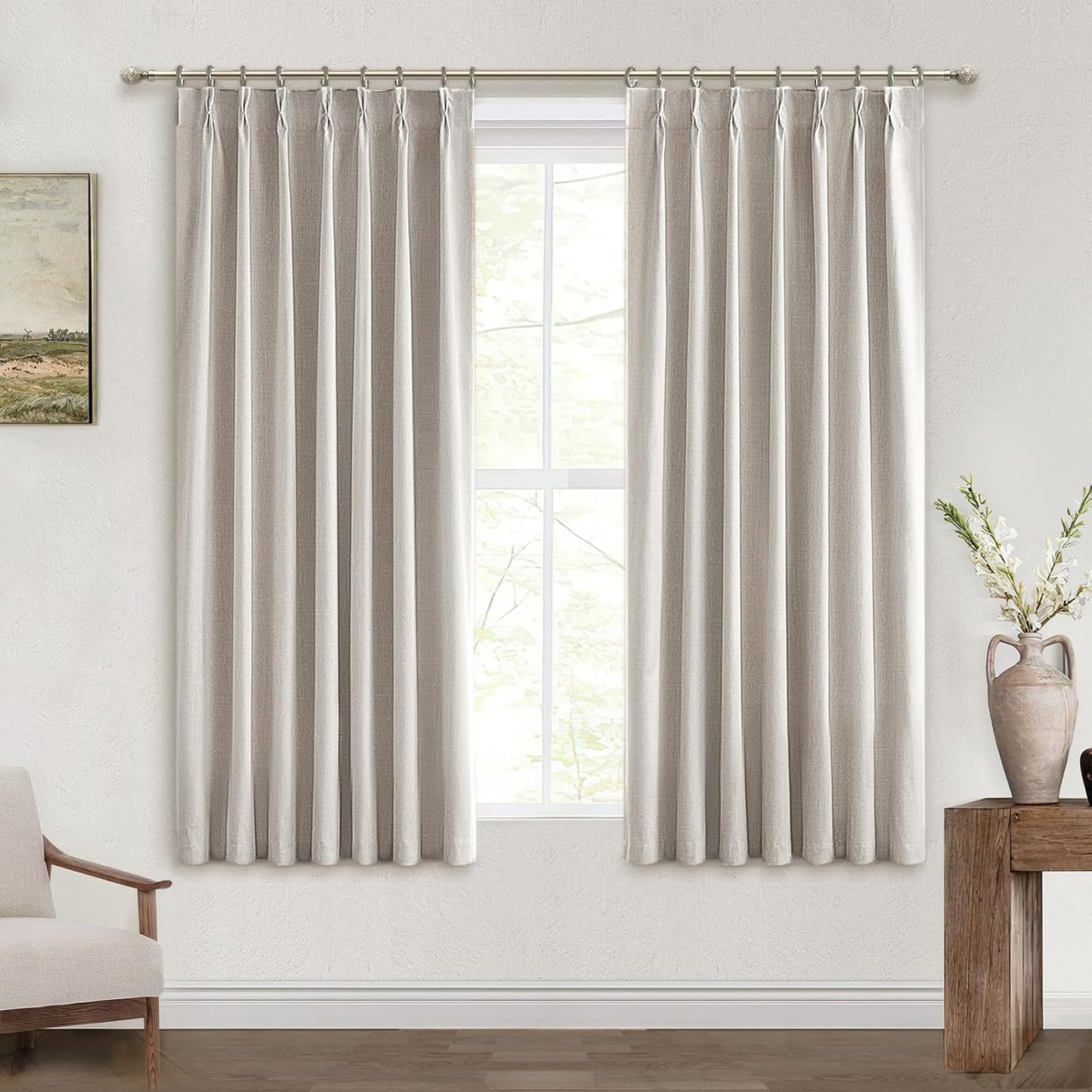 Short Black Out Curtains 56 Inch Long for Bedroom 54 Inch Length Window Treatments, Blackout Linen Boho Pinch Pleated Kitchen Thermal Drapes for Summer Heat Living/Bathroom (40"x56"2 Panels)