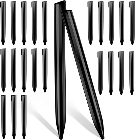 26Pcs Metal Landscape Edging Stakes, 12Inch Galvanized Steel Garden Stakes Top Curved Corrugated Landscaping Anchoring Spikes for Yard, Black