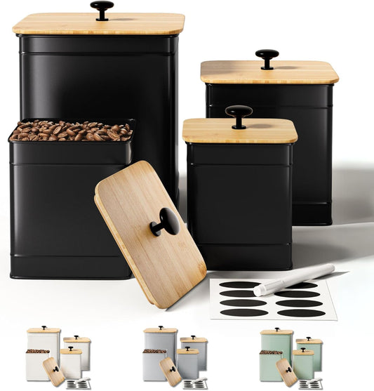 Kitchen Canisters for Countertop Set of 4 with Customizable Chalkboard Labels & Marker Pen - Big