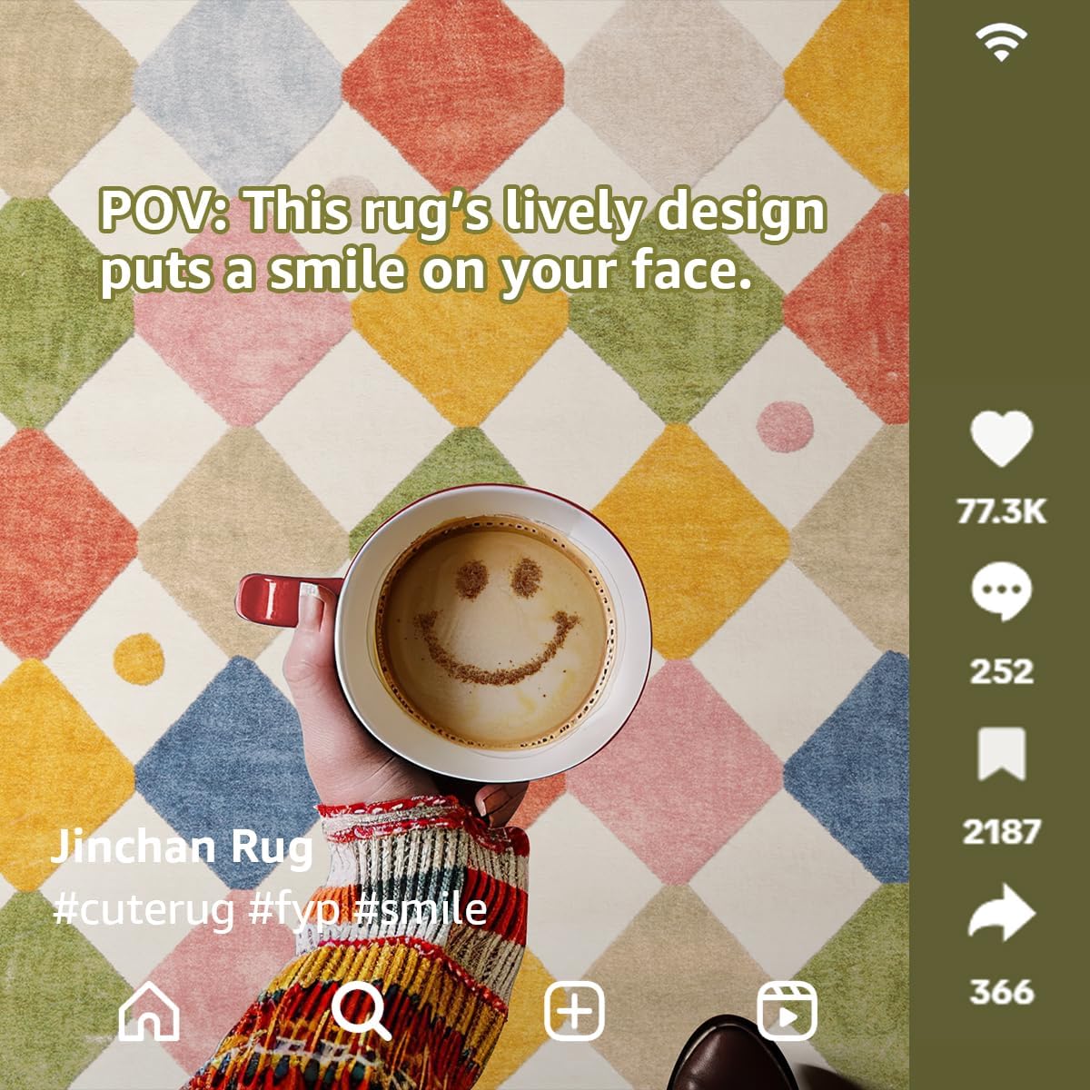 jinchan Round Rug 5ft Kids Washable Rug Indoor Floor Cover Non-Slip Soft Elementary School Classroom Modern Colorful Diamond Carpet for Nursery Daycare Bedroom Playroom Living Room Circus on Cream