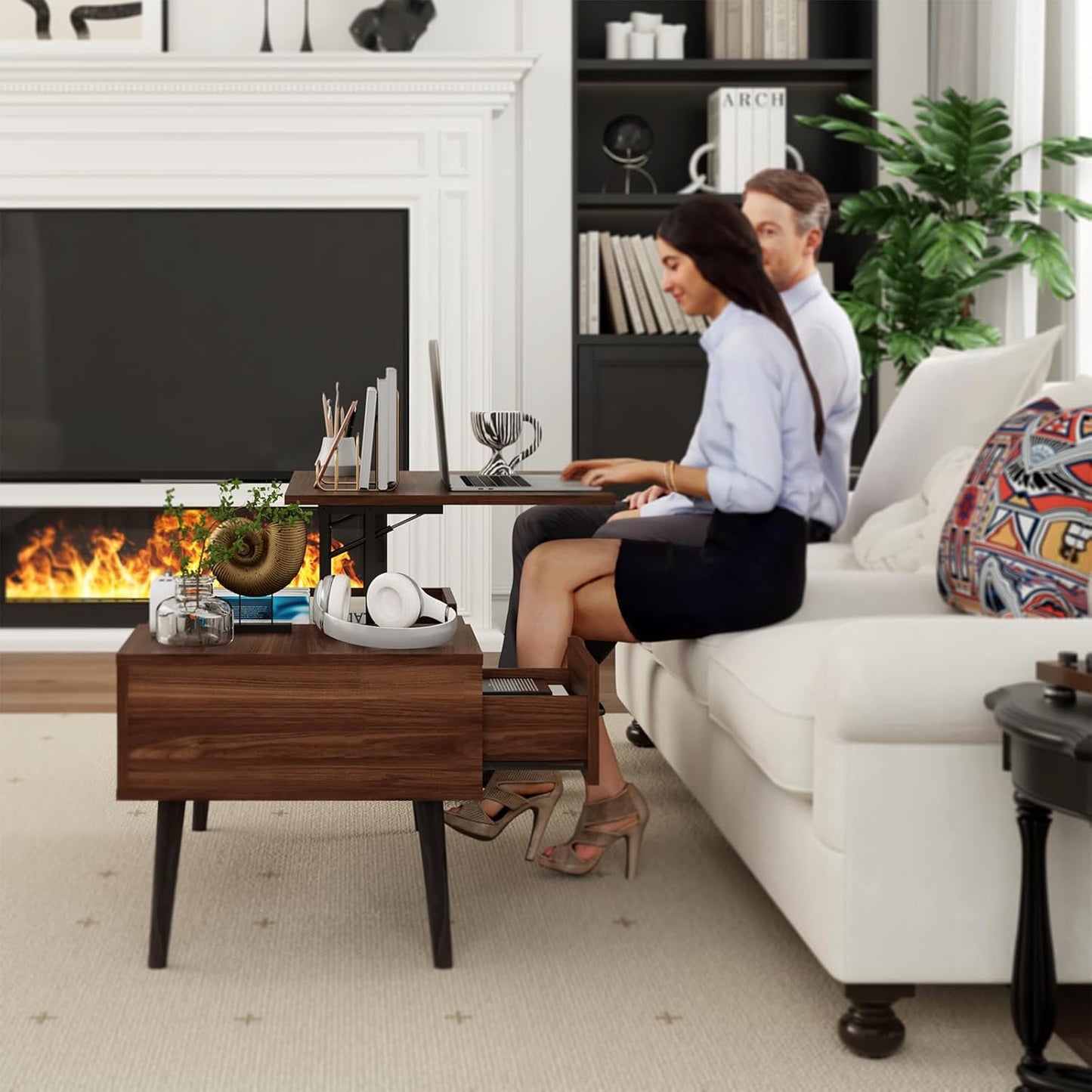 HAIOOU Lift Top Coffee Table with Storage, Mid Century Modern Coffee Tables with Drawer for Living Room,Walnut Rectangular Center Table with Pine Leg Anti-Scratching, Home, Office