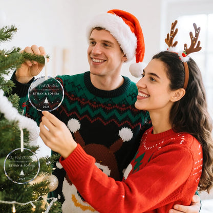Personalized First Christmas Married Ornament 2025, 1st Year Wedding Ornament for Newlywed, Custom Christmas Ornament Hanging Decoration for Couples Just Married with Gift Box