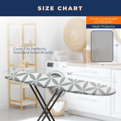 Ironing Board Cover and Pad Extra Thick Heavy Duty Padded 4 Layers Non Stick Scorch and Stain Resistant 15x54 and 3 Fasteners Elastic Edge with Bonus Protective Scorch Mesh Cloth