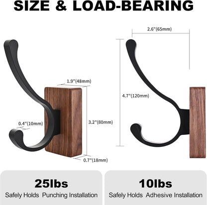 8 Pack Wooden Wall Hooks for Hanging, Adhesive Mounted & Wall Mounted Nature Wood Coat Hooks for Towel Clothes Blanket Hat Backpack Robe Nursery Door Board Entryway Key Holder